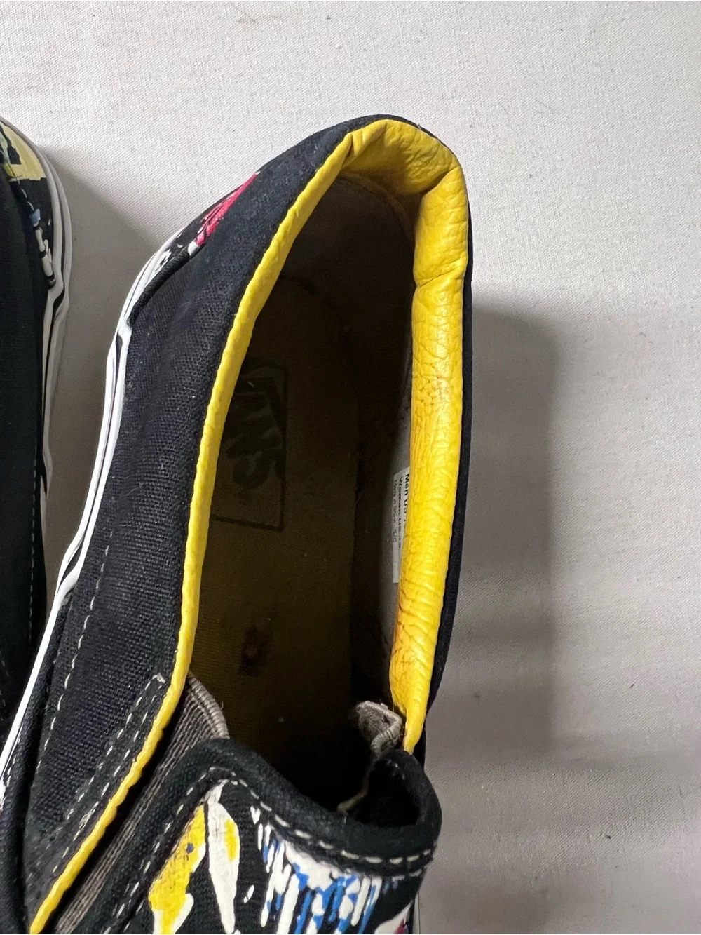 Rare Vans Circle Jerks Black Pop-Art Slip-On Sneakers with Yellow Lining